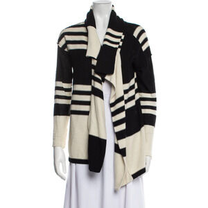 Brochu Walker Linen Cardigan Blue Striped Sweater Size Small